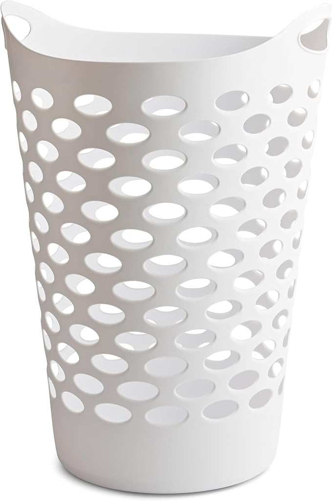 3 Pack Round Plastic Laundry Hamper with Handles, Lightweight & Flexible, 2.2 Bushels Large Capacity, Easy to Clean, Space Saving Laundry Basket for Bedroom, Dorm, Bathroom, White