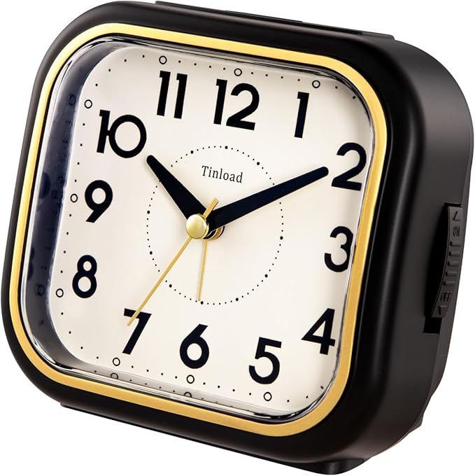4.3" Retro Analog Alarm Clock • Silent Non Ticking • Gentle Wake • Beep Sounds • Increasing Volume • Battery Operated Snooze and Lighted on Demand • Retro Black
