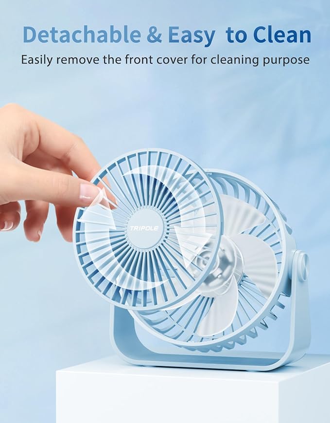 TriPole USB Desk Fan Portable Mini Fan Powerful 3 Speeds Wind Personal Desktop Fan with 360° Head Rotation for Home Office Car Indoor Outdoor Blue, No Battery, 4.5 Inches