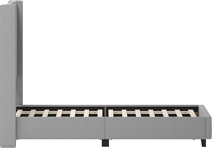 EMMA + OLIVER Nora Queen Size Faux Linen Upholstered Platform Bed with Plush Padded Wingback Headboard (No Box Spring Needed), Modern Upholstered Headboard Queen Bed Frame, Gray