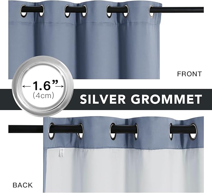 RYB HOME Soundproof & Dust Particle Filtering Curtains Blackout Window Treatment for Bedroom Living Room Divider Nursery Daytime Sleeping Patio Door, Stone Blue, W52 x L 108 inch, 2 Panels