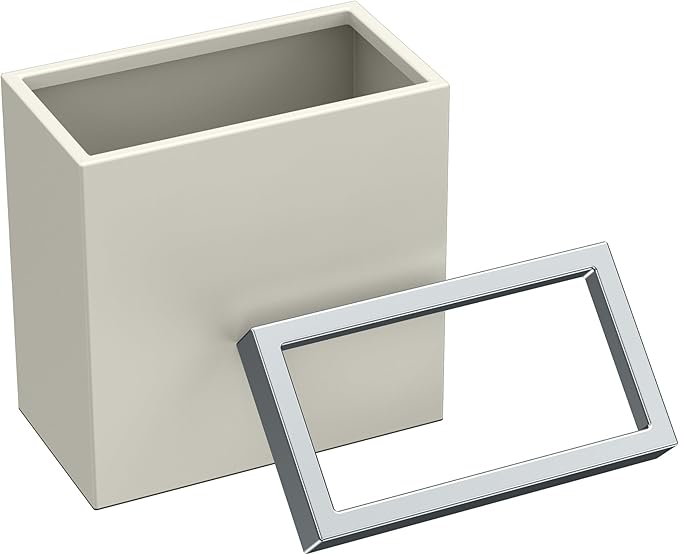 Gatco Modern Rectangle Wastebasket, Matte Pearl and Chrome Combo - Stainless Steel Trash Can with Removable Lid, Leakproof, 3 Gallon Capacity for Bathroom, Bedroom, Kitchen, or Office