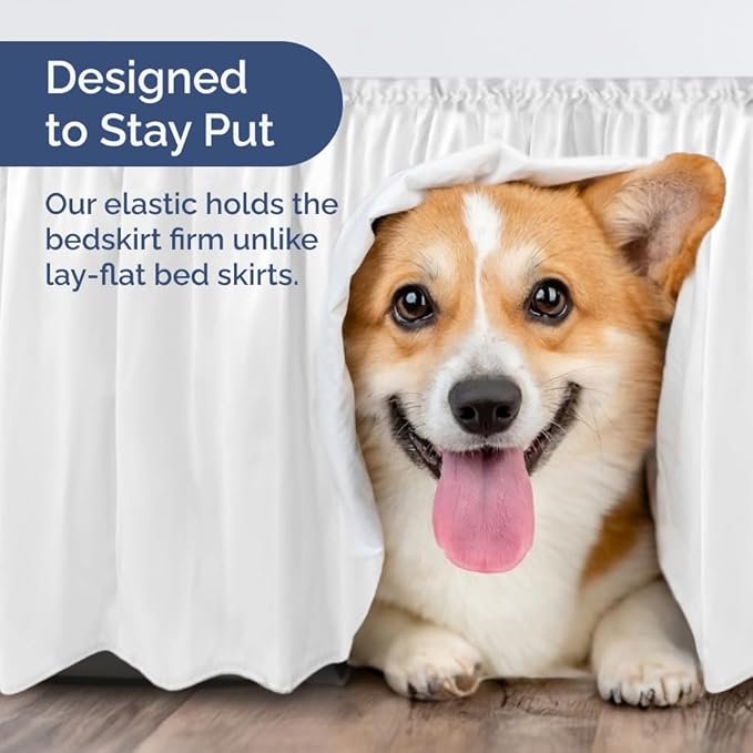 Wrap Around Dust Ruffle Bed Skirt - White - Twin/Twin XL Size Beds with 12 Inch Drop - Easy Fit Elastic Strap - Adjustable Pleated Bedskirt w/Brushed Fabric - Wrinkle Free - Women, Men, Kids & Teens