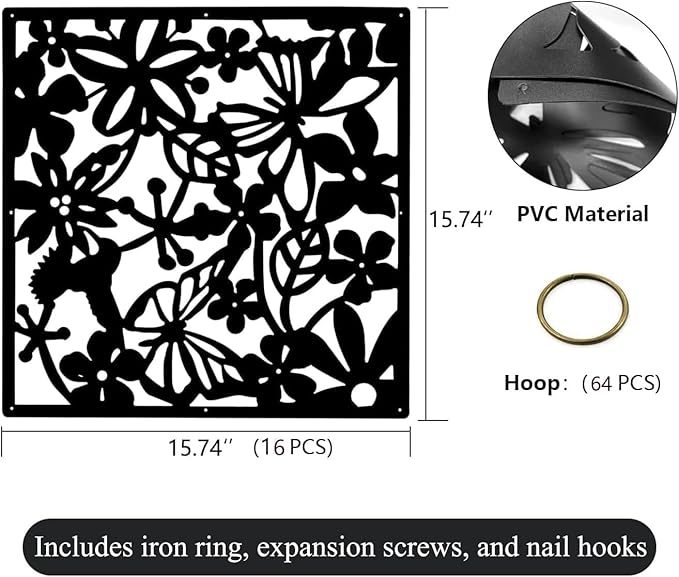 12＋4PCS KEIBIKEIDI Hanging Room Divider Screens Made of Environmentally PVC, Simple and Modern Black Hanging Panel Screen for Decoration Home, Livingroom,Bedroom, Kitchen, Dining Room,Hotel and Bar