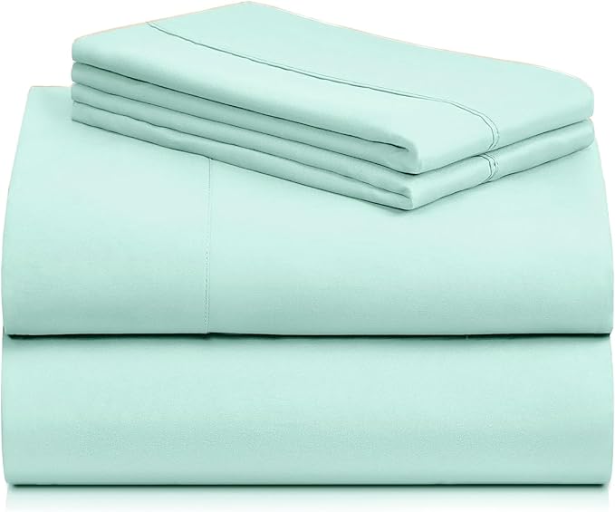 LuxClub 4 PC Sheet Set Bed Sheets Deep Pockets 16" Eco Friendly Wrinkle Free Cooling Machine Washable Hotel Bedding Silky Soft - Aquamarine Queen
