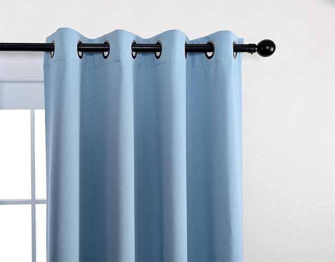 MIUCO 1 Pair Thermal Insulated Grommet 52-Inch-by-84-Inch Blackout Window Curtain Panels with 2 Tie Backs, Sky Blue