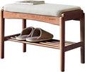 Solid Wood Shoe Bench, Shoe Rack Bench Assembled with Cushion for Entryway, Hallway, Bedroom, Living Room, 11.8" x 23.6" x 16.5", Beech Wood, Walnut
