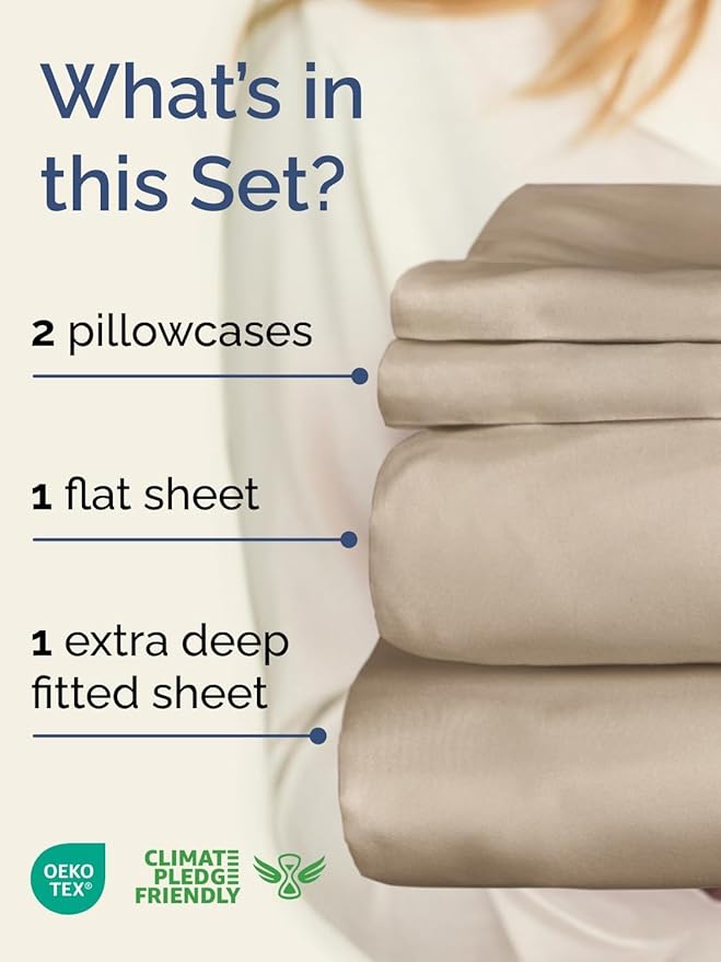 Extra Deep Twin Sheet Set - 4 Piece Breathable and Cooling Sheets - Hotel Luxury Bed Sheets Set - Easy & Secure Fit - Soft, Wrinkle Free and Comfy Sheets Set - Cream Sheet Set with Extra Deep Pockets