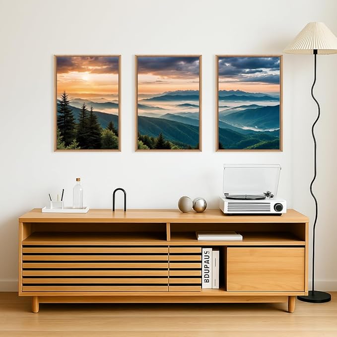 LHIUEM Large Nature Mountain Sunrise Framed Canvas Wall Art, Abstract Landscape Art Print for Living Room, Bedroom, Office - 16"x24"x3