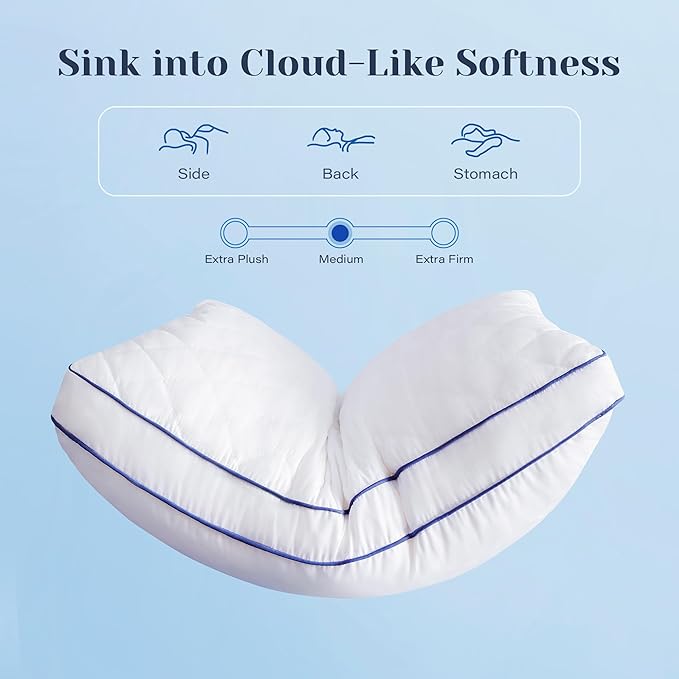 Shredded Memory Foam Pillows Queen Size Set of 2, Soft Bed Pillow for Side and Back Sleepers, Medium Firm Pillows 2 Pack with Gusset(20"x30")