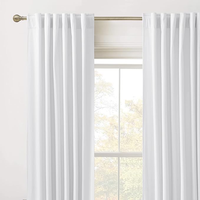RYB HOME White Velvet Curtains 102 inches, Back Tab Soft Fabric Room Darkening Thermal Insulated Luxurious Home Decor Curtains for Living Room Bedroom, W 52" x L 102", 2 Panels Set