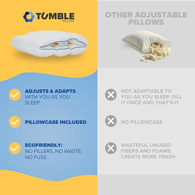 TUMBLE 6-Chamber Adjustable Bed Pillow & Pillowcase | Back, Side & Stomach Sleepers | Cooling Cover | Memory Foam & Gel Fiber Fill | Customize Your Comfort | CertiPUR/Oeko-Tex | Standard King 1 Pack