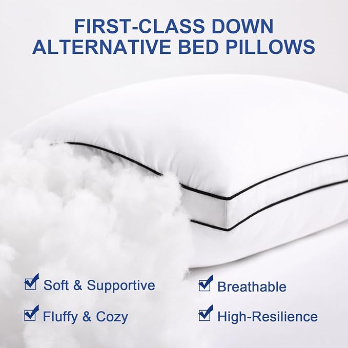 Premium Pillows Standard Size Set of 4, Fluffy and Supportive 7D Down Alternative Bed Pillows, Luxury Soft Hotel Quality Gusseted Pillow for Side Back Stomach Sleepers, Relief Neck Head Shoulder Pain