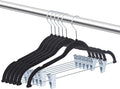 OIKA Black Velvet Hangers with Clips–16.7-Inch Space-Saving Pants Hangers for Skirts, Dresses, Non-Slip Closet Organizers (20 Pack)