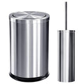 Maxdot 2 Pcs Silver Bathroom Trash Can with Flipping Lid 2.4 Gallon/9 L and Toilet Brush Set, Small Stainless Steel Garbage Trash Can Toilet Cleaner Brush Wastebasket Bin for Bathroom Bedroom Office
