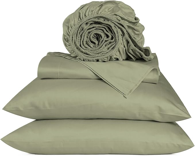 URBANHUT 800 Thread Count 100% Cotton Full Size Sheets, Luxury 4 Piece Full Bedsheets, Hotel Sheets Sateen Finish - Better Than Egyptian, 16" Elasticized Deep Pocket - Sage