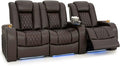 Seatcraft Diamante Zero-Gravity CoolZero Italian Leather Home Theater Seating, Power Headrest, Power Recline, Row of 3 Left Loveseat, Brown