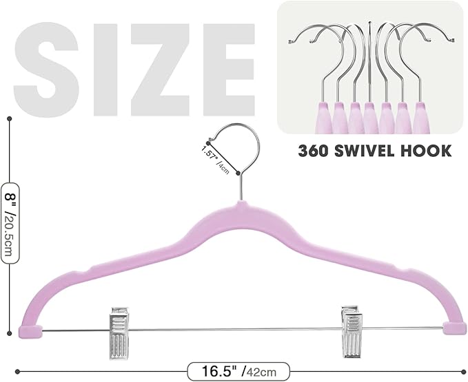 24-Pack Purple Velvet Hangers with Clips Adjustable,Adult Hangers,Heavy-Duty,Felt,Non-Slip,Space Saving,Slim Outfit Hanger for Pants, Skirts, Suits,Coats, Dresses ect.