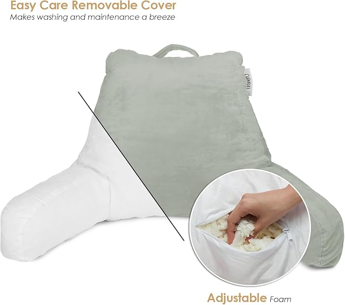 Nestl Reading Pillow for Kids & Teens with Shredded Memory Foam, Backrest Pillows for Reading, Watching, and Gaming, Use on The Couch, Bed, or Floor, Adjustable Support with Washable Cover Sage Green