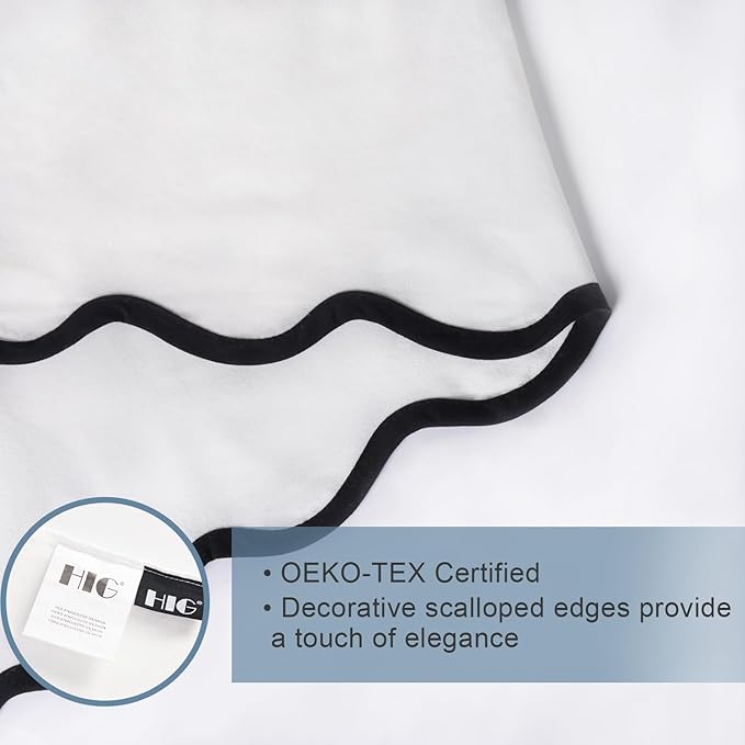 HIG Off-White Chic Full Bed Skirt - Easy Fit Scallop Edge Pleated Bedskirts, 14 Inch Drop Anti-Slip Dust Ruffle, Thick Fabric for Enhanced Privacy, Pre-Washed for Long-Lasting Use(N60022)