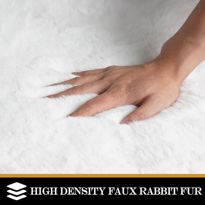 Latepis Area 4x6 Rug Fluffy White Washable Faux Rabbit Fur Rug Fuzzy Shag Rugs for Living Room Shaggy Throw Nursery Rugs Carpets for Bedroom