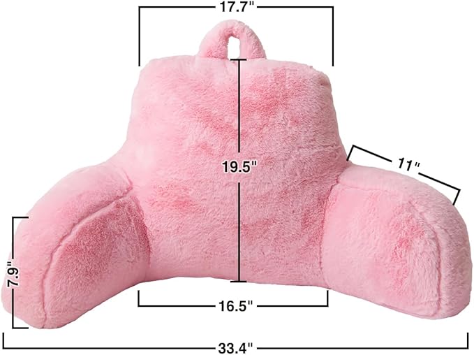 Holawakaka Large Faux Fur Bed Rest Pillow with Arms,Rabbit Fur Reading Pillows Perfect for Adults Men Women, Arm, Back, Pregnancy Lumbar & Head Neck Coccyx Lower Back Support Cushion (Pink)