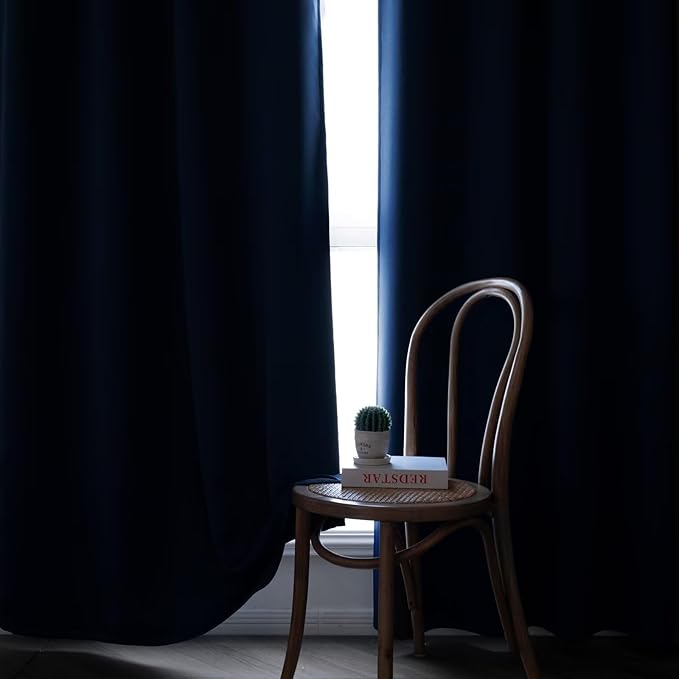 Blackout Curtains for Bedroom 1 Panel, Custom Curtains Thermal Insulated Navy Blue, Rod Pocket Room Darkening Drapes for Living Room Windows Luxury Decor(Custom Size,Navy Blue)