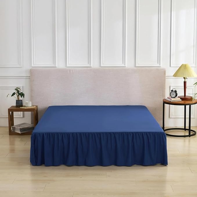 Bed Skirt Queen Size Ruffled Bed Skirt with Split Corners, Queen Bed Skirts 16 Inch Drop with Platform, 16'' Queen, Navy Blue
