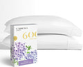 Carressa Linen 100% Egyptian Cotton Pillow Cases Queen Size Set of 2 - Luxury 600 Thread Count Stripe White Standard/Queen Size Pillowcases, Silky Soft, Cooling Hotel Quality Damask Pillow Cover