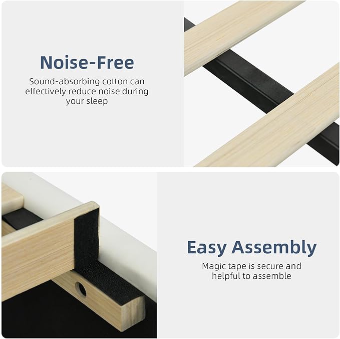 Queen Bed Frame with Headboard and LED Lights, Modern Upholstered Faux Leather Platform Bed with Wooden Slats Support, No Box Spring Needed, Easy Assembly, Cream