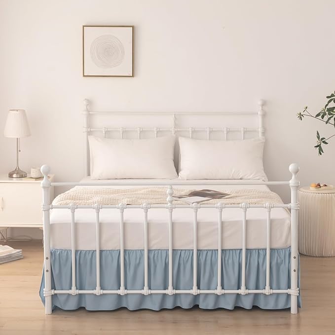 Bed Skirt Full Size Ruffled Bed Skirt with Split Corners, 14 Inch Drop Dust Ruffle Bed Skirts with Platform, Gathered Style, 100% Microfiber, Grayish Blue