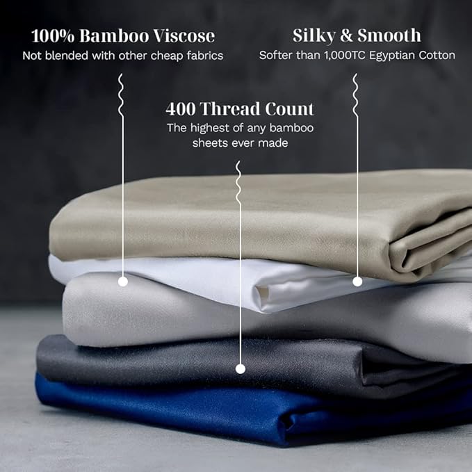 LUXOME Luxury Sheet Set | 100% Rayon (Viscose) from Bamboo | Split King - Stone | Deep Pockets | 5-Piece Set (2 Fitted, Flat, 2 Pillowcases)