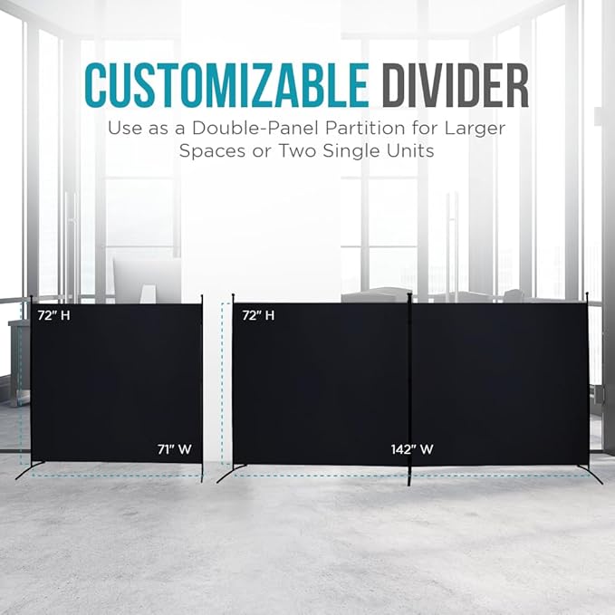 SteelAid Room Divider (Double Panel) – Folding Partition Privacy Screen for Office, Classroom, Dorm Room, Kids Room, Studio, Conference - 142" x 72" - Easy to Assemble, Freestanding & Foldable
