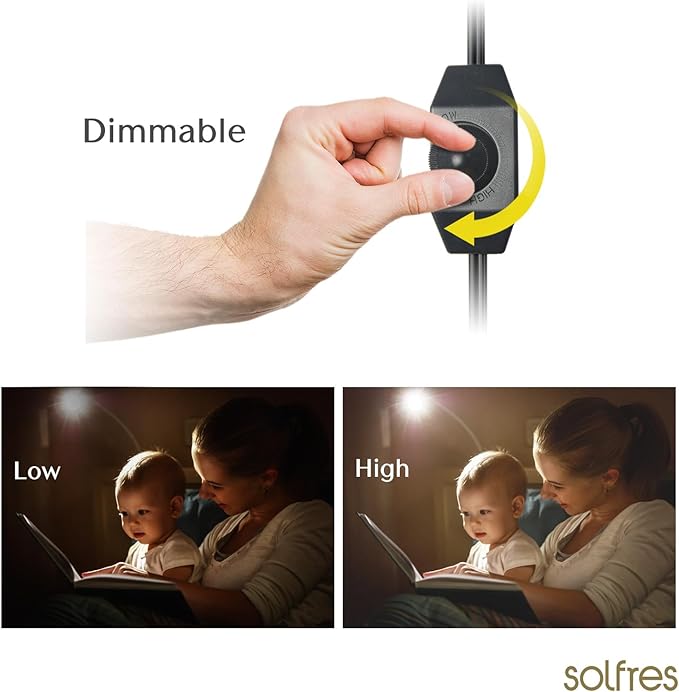 Solfres Patented Innovative Design Headboard Reading Light. No Drilling Golden Book Light for Bedtime Reading. Dimmable LED Book Reading Lamp with Bulb. Movable & Flexible, Gold