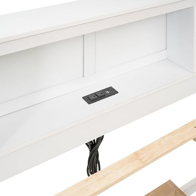 Platform Bed with Storage Headboard, USB, Twin Size Trundle and 3 Drawers, Full Size, White Color