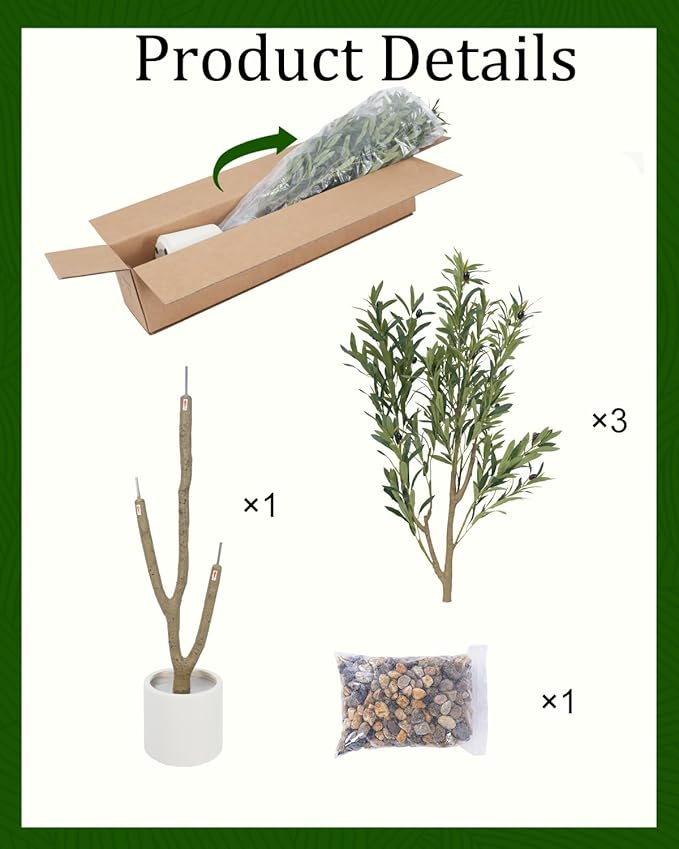 Olive Tree 5FT Fake Tree Faux Plants Indoor with Pot Artificial Tree Nearly Natural Olive Branches and Fruits for Living Room Home Office Decorations