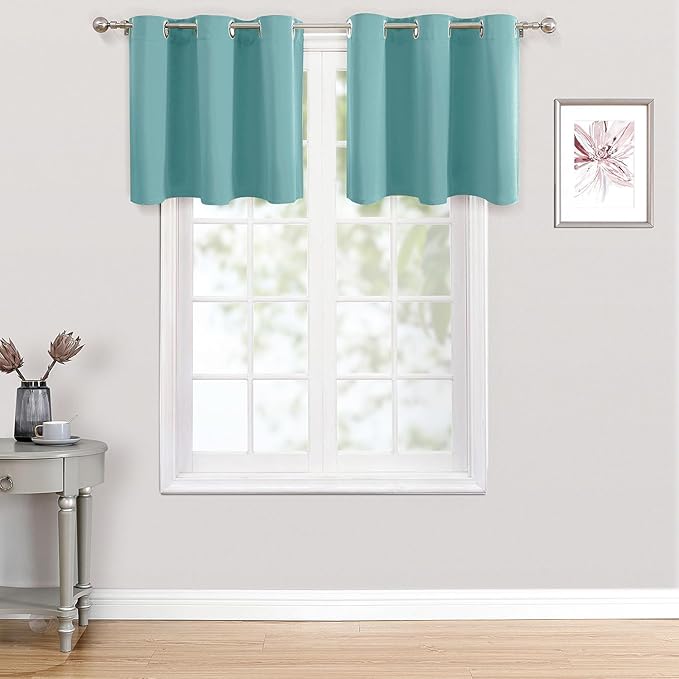 ChrisDowa Small Kitchen Valances for Windows - Grommet Short Thermal Insulated Room Darkening Window Valances Curtains for Living Room (2 Panels, Aqua, 52 x 18 Inch)