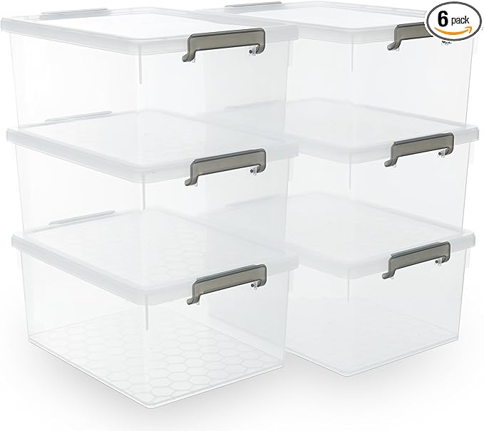 Citylife 33 QT 6 Packs Plastic Storage Bins with Lids and Secure Latching Buckles Clear Stackable Storage Containers for Organizing Durable Storage Box