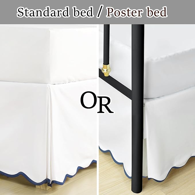 HIG Queen Bed Skirt - Easy Fit Scallop Edge Pleated Bedskirts With Spilt Coner, 18 Inch Drop Anti-Slip Dust Ruffle, Thick Fabric for Enhanced Privacy, Pre-Washed for Long-Lasting Use, Machine Washable