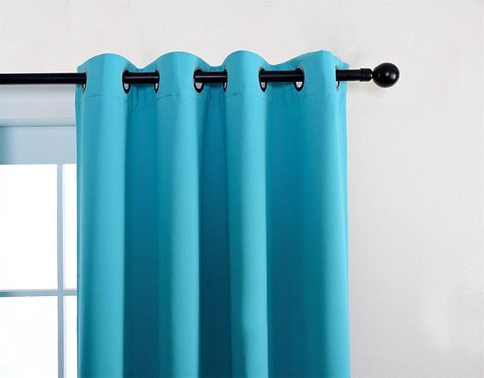 MIUCO 1 Pair Thermal Insulated Grommet 52-Inch-by-63-Inch Blackout Window Curtain Panels with 2 Tie Backs, Turquoise