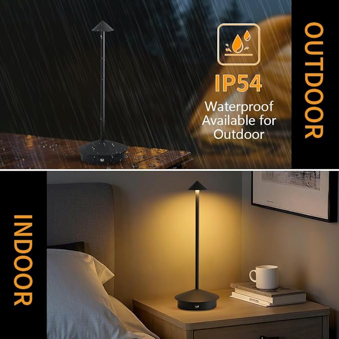 Cordless Table Lamp, 5000mAh Rechargeable Battery Powered LED Desk Lamp, Portable Touch Control Outdoor Table Lamps,3 Color Dimmable Light for Restaurant, Patio, Bedroom, Night Lamp (Black)