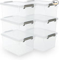 Citylife 22.2 QT 6 Packs Plastic Storage Bins with Lids and Secure Latching Buckles Clear Stackable Storage Containers for Organizing Durable Storage Box