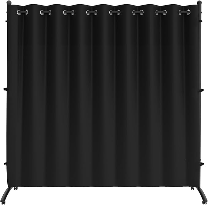 Room Divider, Curtain Privacy Screen with 360°Lockable Wheels 6FT Portable Room Divider Panel Freestanding Partition Divider Screen for Separator Wall Divider Bedroom Office (Black)
