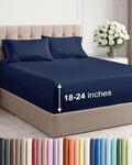 Extra Deep Twin XL Sheet Set - 4 Piece Breathable and Cooling Sheets - Hotel Luxury Bed Sheets Set - Easy Fit - Soft, Wrinkle Free and Comfy Sheets Set - Navy Blue Sheet Set with Extra Deep Pockets