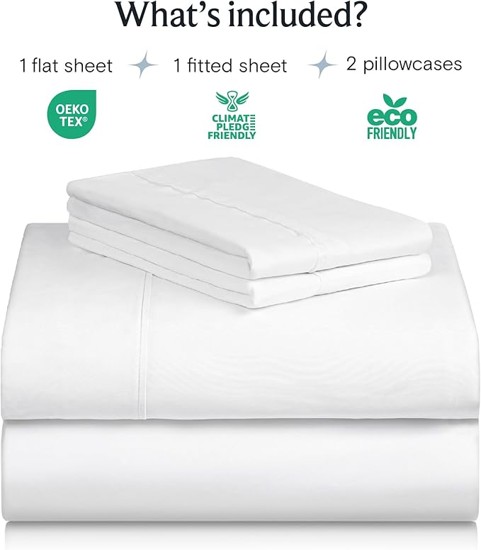 LuxClub 4 PC Full Sheet Set, Deep Pockets Wrinkle Free Cooling Bed Sheets Hotel Bedding for Women, Men, Kids & Teens, Includes 1 Fitted Sheet, 1 Flat Sheet and 2 Pillowcases-Soft White