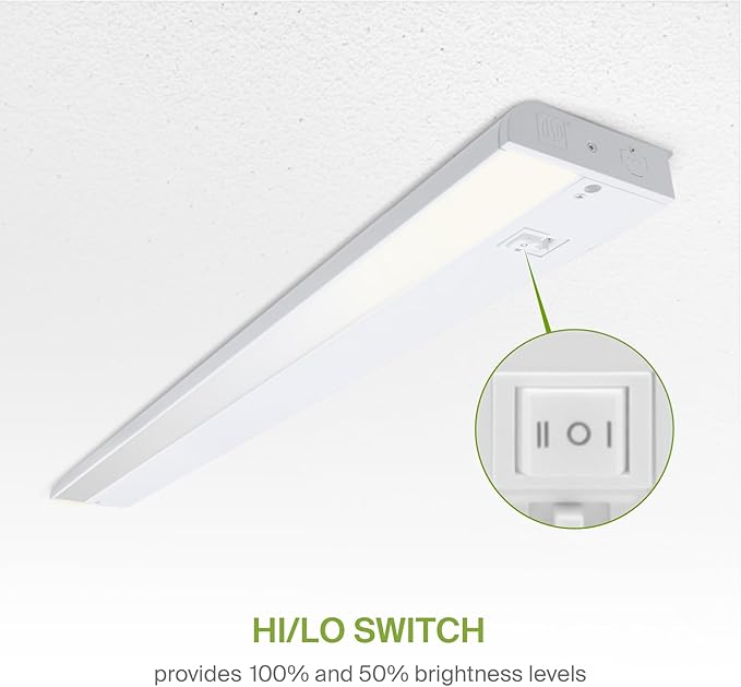 ASD 24 Inch LED Under Cabinet Lighting Plug in or Hardwired, High/Low/Off Switch, 12W 120V 3 CCT 2700K/3000K/4000K CRI90+, Triac Dimmable Linkable Under Counter Lights for Kitchen, ETL Listed, White