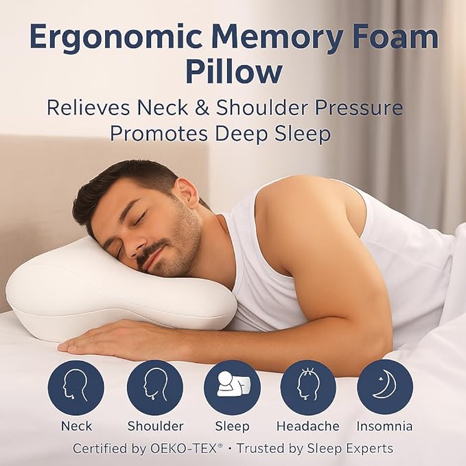 Extra High Loft Cervical Pillow for Side Sleepers, 6.30" Ergonomic Memory Foam Pillow for Broad Shoulders, Dual-Height Design, Washable Cover