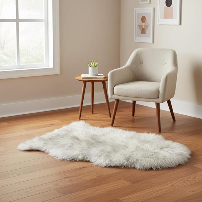 Super Area Rugs Gray & White Mix Sheepskin Rug Genuine Single 2x3ft Pelt Fluffy Fur Seat Cushion and Chair Cover