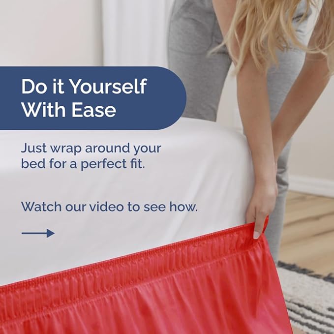 Wrap Around Dust Ruffle Bed Skirt - Red - for Full Size Beds with 15 Inch Drop - Easy Fit Elastic Strap - Adjustable Pleated Bedskirt w/Brushed Fabric - Wrinkle Free - for Women, Men, Kids & Teens