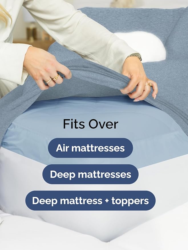 Extra Deep King Sheet Set - 6 Piece Breathable and Cooling Sheets - Hotel Luxury Bed Sheets Set - Easy Fit - Soft, Wrinkle Free and Comfy Sheets Set - Heathered Blue Sheet Set with Extra Deep Pockets